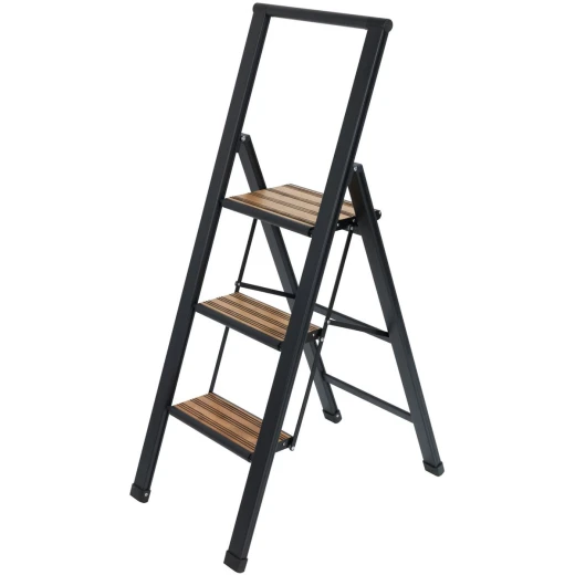 Wenko Aluminum Design Folding Stepladder 3-Step Household Ladder, Aluminum, Sliver