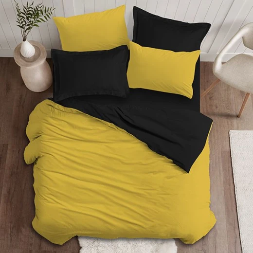 Nova home plain comforter set, yellow and black color, king size, 6 pieces Nova home plain comforter set, yellow and black color, king size, 6 pieces