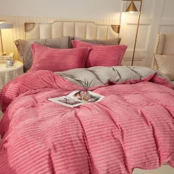 Nova home campo cordroy flannel winter duvet cover set - king/super king - rose  4 pcs