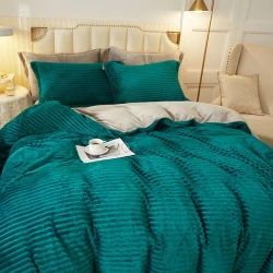 Nova home campo cordroy flannel winter duvet cover set - single/twin  - green - 3 pcs