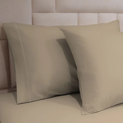 طقم شرشف مطاط بتصميم سادة, قطن, باللون البني فاتح, حجم مفرد كبير, قطعتين من فيلدكريست - فيلدكريست - Image 4
