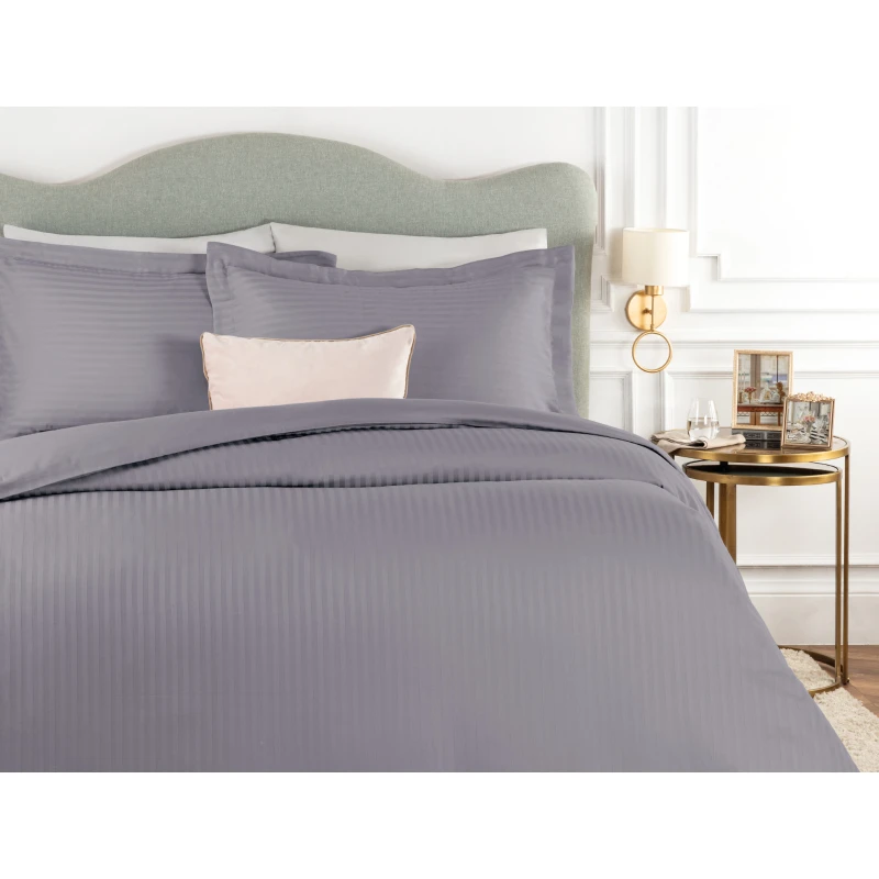 Madame Coco Elicia Striped Satin Duvet Cover Set, Dark Grey Color, King Size - Madame COCO