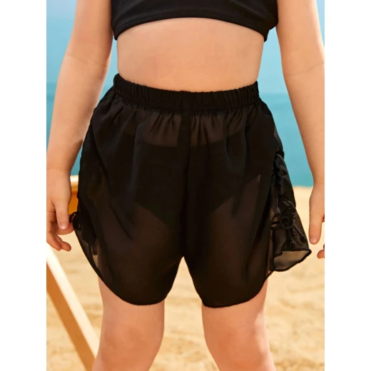 Girls Ruched Tie Side Chiffon Cover Up Shorts Girls Ruched Tie Side Chiffon Cover Up Shorts