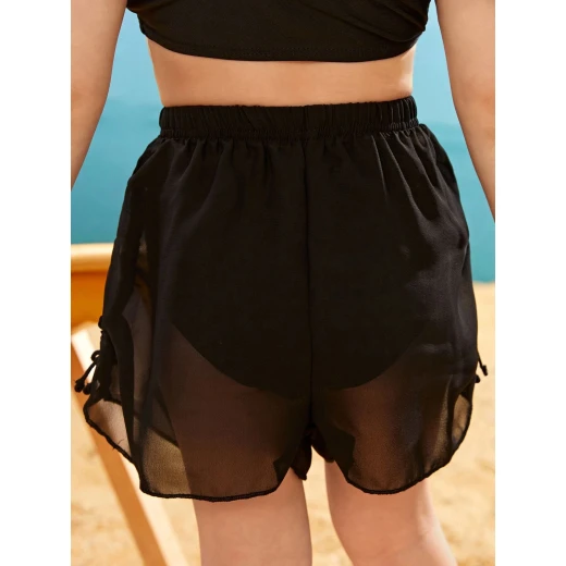 Girls Ruched Tie Side Chiffon Cover Up Shorts - Image 2