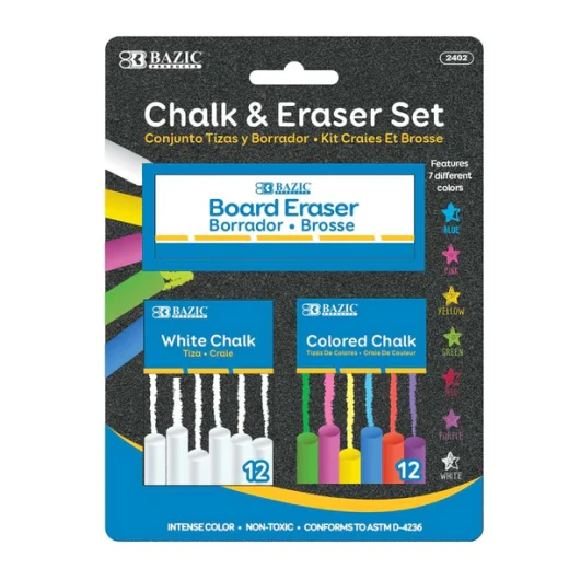 Bazic Chalk Eraser Set ,12 Color & 12 White Bazic Chalk Eraser Set ,12 Color & 12 White