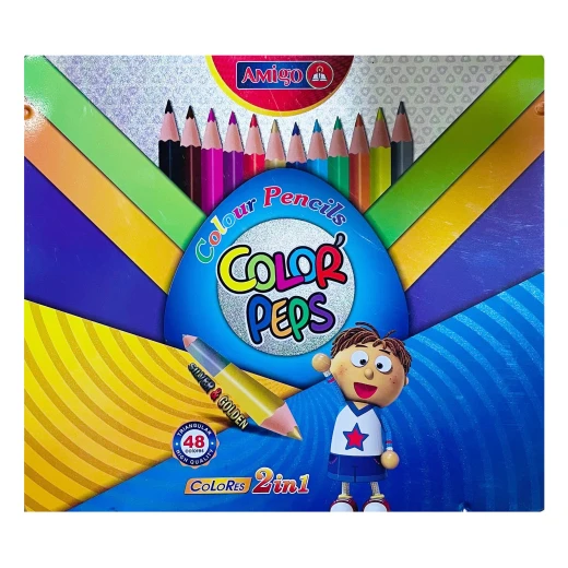 Amigo Color Pencils 2 In 1 With Metal Case, 12 Pieces Amigo Color Pencils 2 In 1 With Metal Case, 12 Pieces