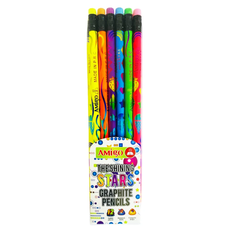 Amigo Shinnig Stars Pencils, Assorted Colors, 12 pieces - Amigo