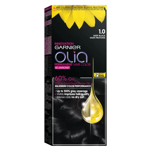 Garnier Olia Ammonia Permanent Hair Colour with 60% Oils, Number 1.0 Garnier Olia Ammonia Permanent Hair Colour with 60% Oils, Number 1.0