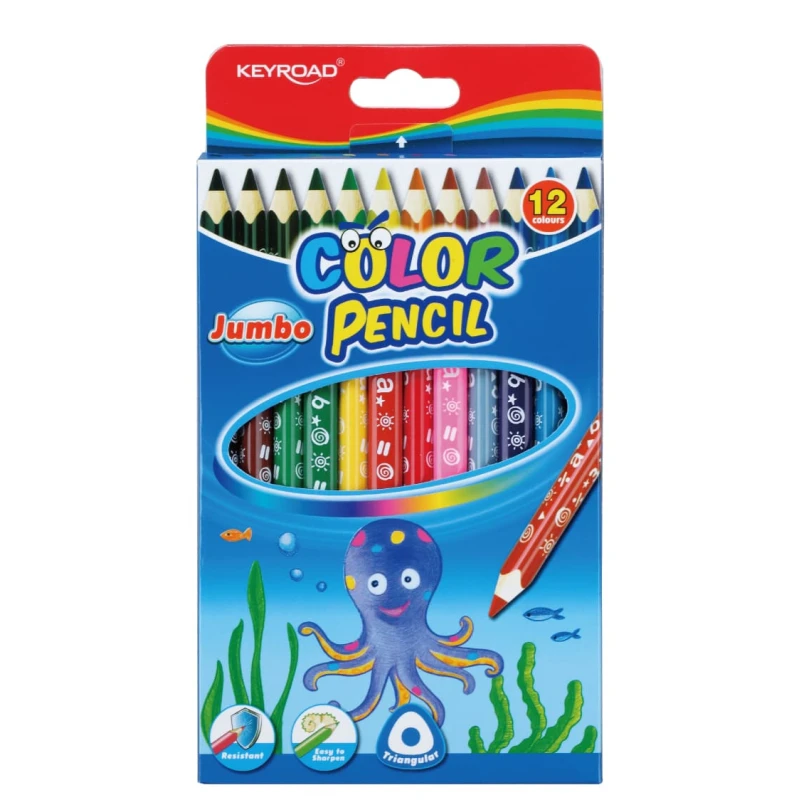 Keyroad Wooden Color Pencils Jumbo, 12 Colors - Keyroad