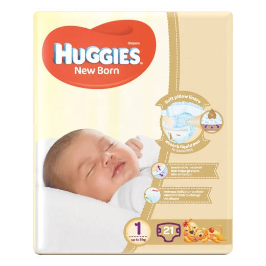 Huggies Diapers Newborn, Size 1, 2-5 Kg, 21 Diapers Huggies Diapers Newborn, Size 1, 2-5 Kg, 21 Diapers