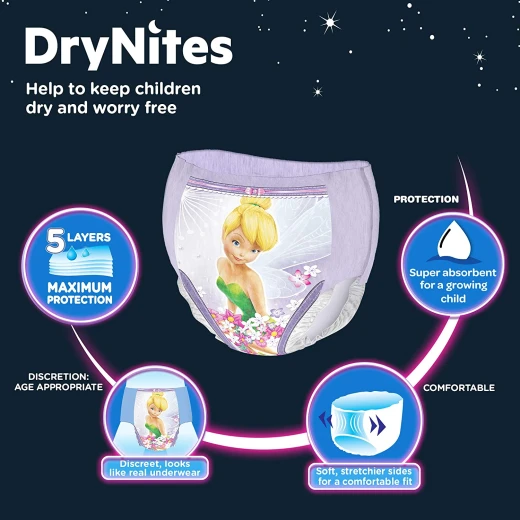 Huggies DryNites Pants Maxi for Girls, 3-5 Years, 16-23 Kg,16 Pieces,  Disney Fairies Design - Huggies - Image 2