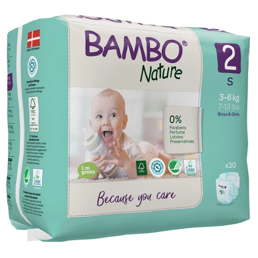 حفاضات مقاس 2، 3-6 كجم ، 30 حفاضة من بامبو ناتشر حفاضات مقاس 2، 3-6 كجم ، 30 حفاضة من بامبو ناتشر