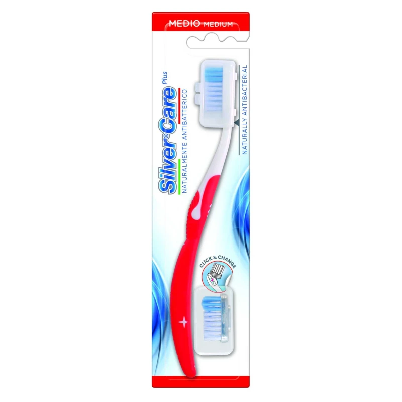 Silver Care Medium Toothbrush Two Heads - Silver Care