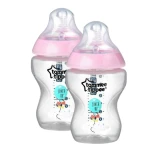 Tommee Tippee Closer to Nature Baby Bottle Decorated Pink, X2 Bottles, 260 ml - Tommee Tippee