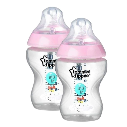 Tommee Tippee Closer to Nature Baby Bottle Decorated Pink, X2 Bottles, 260 ml Tommee Tippee Closer to Nature Baby Bottle Decorated Pink, X2 Bottles, 260 ml