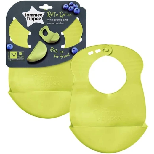 Tommee Tippee Roll & Go Silicone Baby Bib (7m+) Crumb Catcher, Easy Clean, BPA Free Light Green Tommee Tippee Roll & Go Silicone Baby Bib (7m+) Crumb Catcher, Easy Clean, BPA Free Light Green