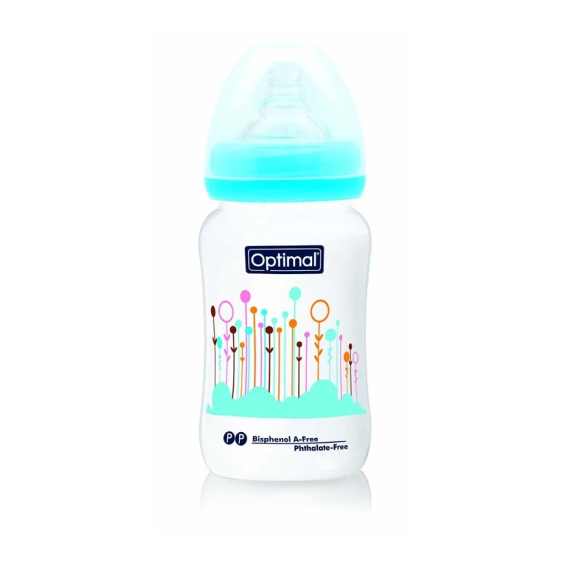 Optimal Wide Neck Baby Bottle, Blue Color, 240 Ml - Optimal