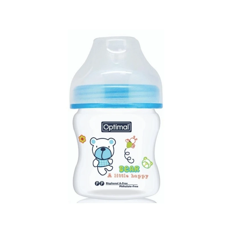 Optimal Extra Wide Neck Feeding Bottle, Blue Color, 150 Ml - Optimal