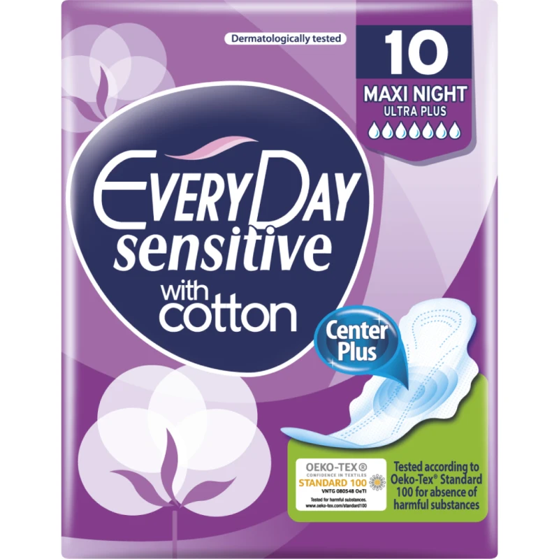 EveryDay - Sensitive With Cotton Pads (10 Pads / Maxi Night) - EveryDay