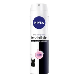 Nivea Invisible Black & White Spray Deodorant, 150ml | Protects Against White Marks & Yellow Stains | 48H Freshness | Gentle on Skin | Long-Lasting Fragrance