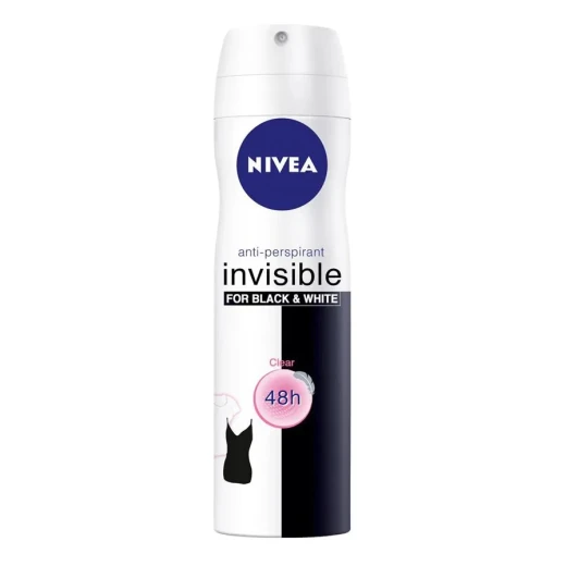Nivea Invisible Black & White Spray Deodorant, 150ml | Protects Against White Marks & Yellow Stains | 48H Freshness | Gentle on Skin | Long-Lasting Fragrance