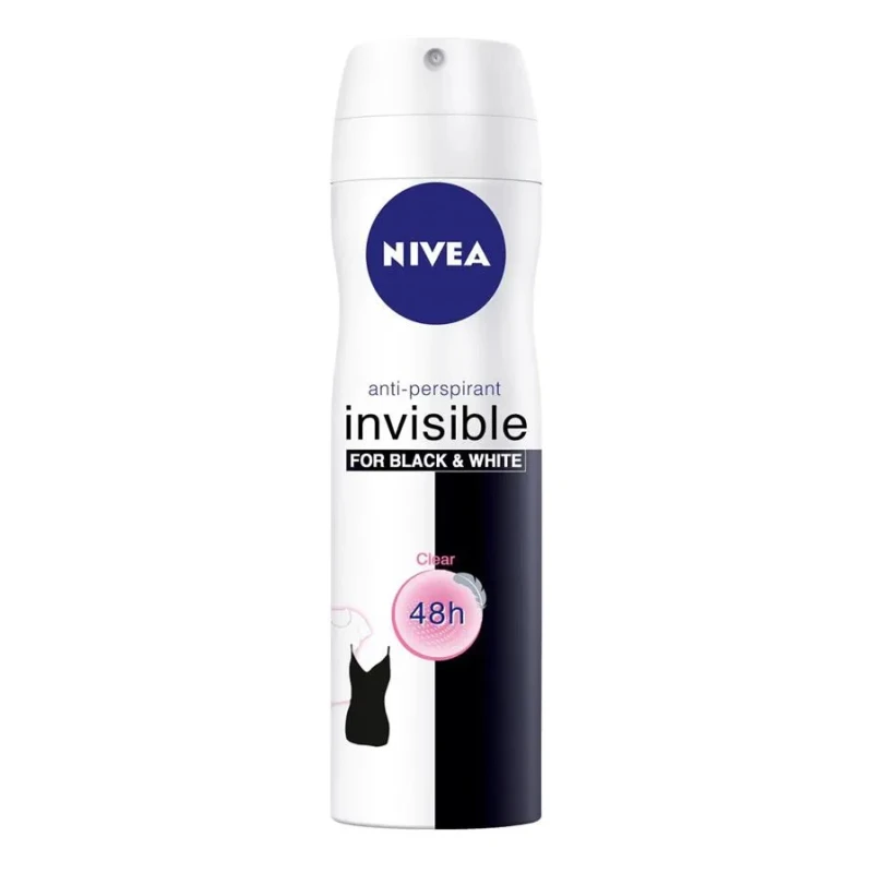 Nivea Invisible Black & White Spray Deodorant, 150ml | Protects Against White Marks & Yellow Stains | 48H Freshness | Gentle on Skin | Long-Lasting Fragrance - Nivea
