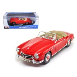 مايستو 1955 مرسيدس بنز 190SL نموذج سيارة دييكاست أحمر بمقياس 1:18 لهواة التجميع