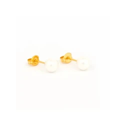 حلق لؤلؤة بيضاء 24 قيراط مطلية بالذهب الخالص، 6 ملم من ستوديكس
