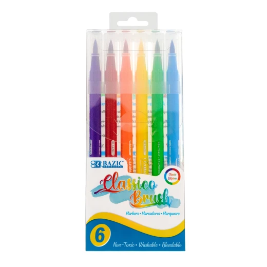 Bazic Classico Brush Markers 6 Primary Colors Bazic Classico Brush Markers 6 Primary Colors