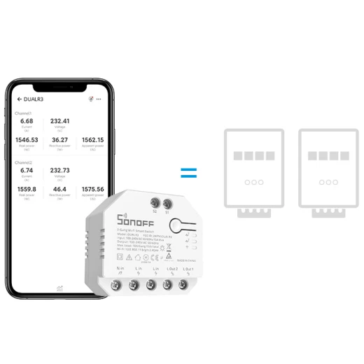 Sonoff Wifi Smart Curtain Switch With Power Metering, DUALR3 Dual Relay - Sonoff - Image 2