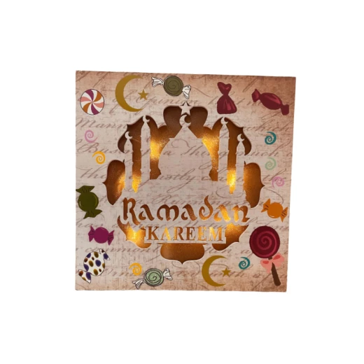 Lighting Wooden Frame, Ramadan Kareem Design, 24*24 Cm Lighting Wooden Frame, Ramadan Kareem Design, 24*24 Cm