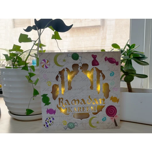 Lighting Wooden Frame, Ramadan Kareem Design, 24*24 Cm - Image 2