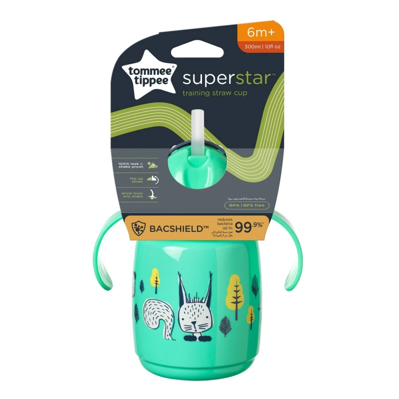 Tommee Tippee Superstar Training Straw Cup 6m+ 300ml - Green - Tommee Tippee