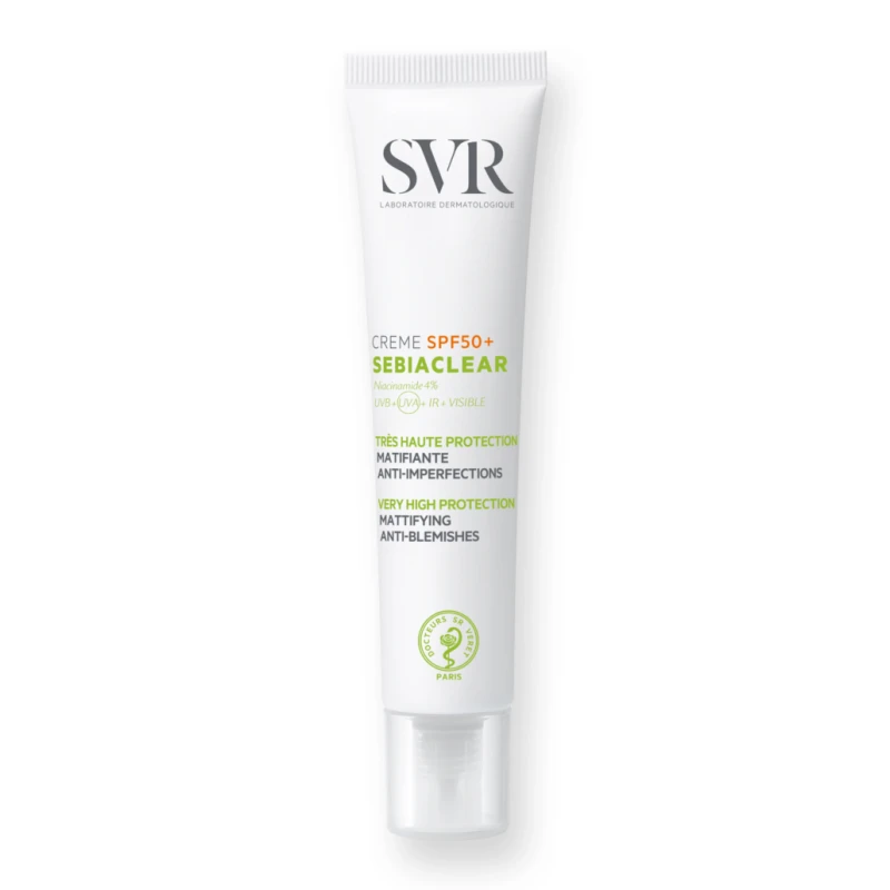 Svr Sebiaclear Spf50+ Mattifying Anti-Blemish Daily Face Sunscreen For Acne-Prone, Oily, Combination Skin, 4% Niacinamide Very High Uvb, Uva, Ir Protection Cream, 40Ml - SVR