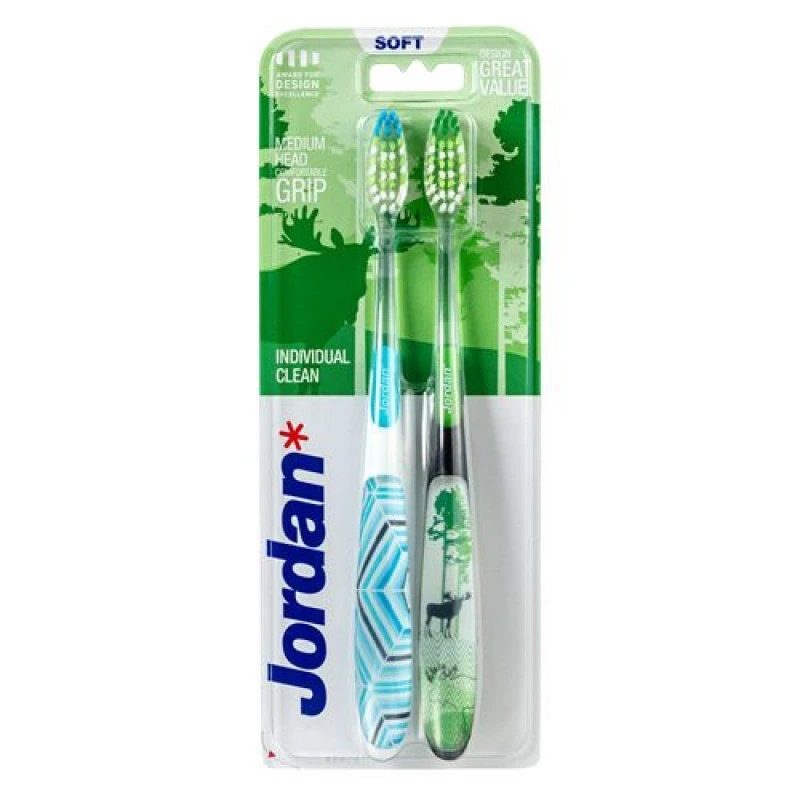 Jordan Toothbrush - Individual Clean, Soft , 2 pcs, Assorted Colors - Jordan
