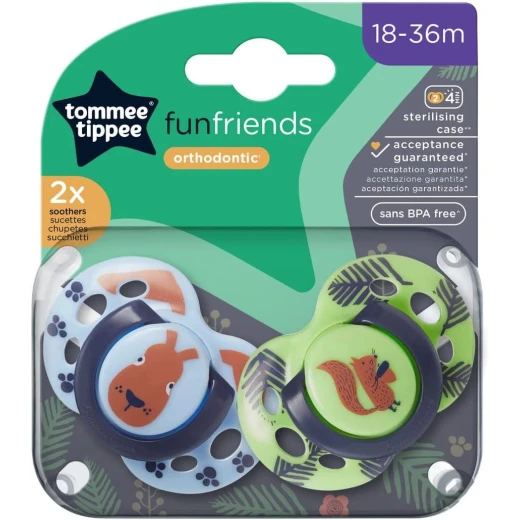 Tommee Tippee Fun Friends Soothers, Symmetrical Orthodontic Design, 18-36 Months Tommee Tippee Fun Friends Soothers, Symmetrical Orthodontic Design, 18-36 Months