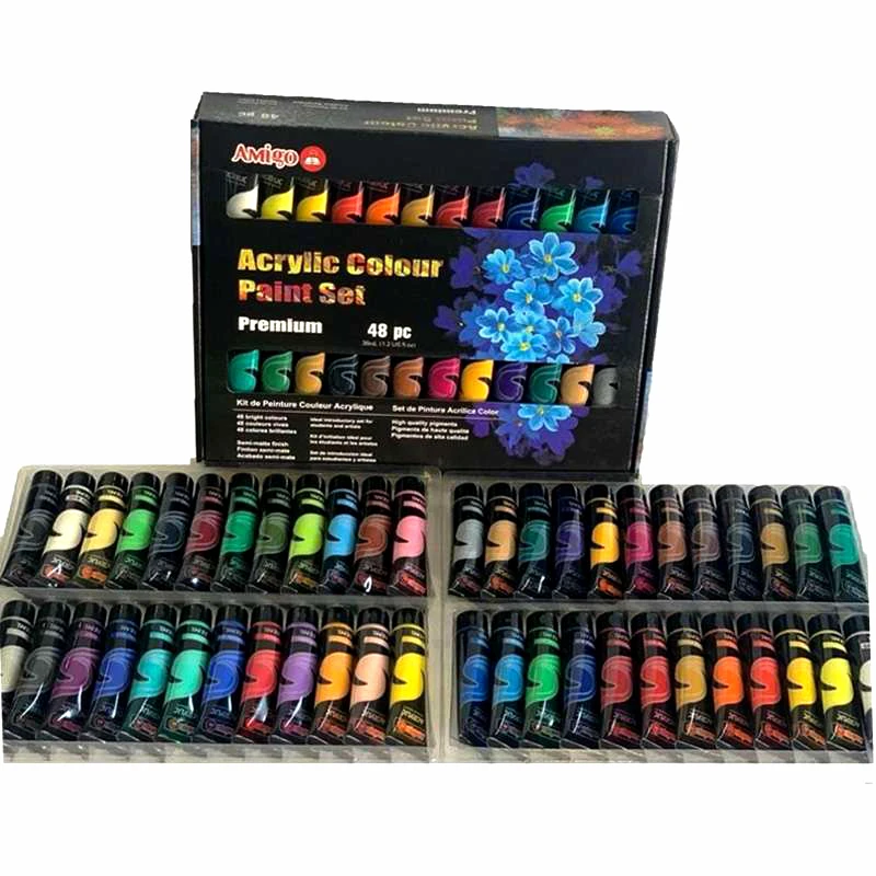 Amigo Acrylic Color Paint Set, 48 Pieces - Amigo