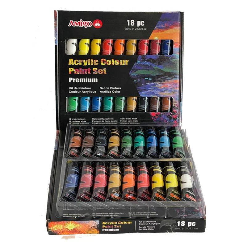 Amigo Acrylic Color Paint Set, 18 Pieces - Amigo