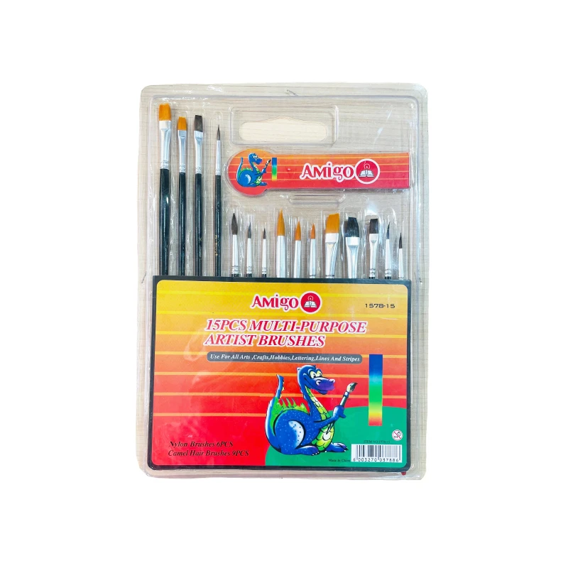 Amigo Multi-Purpose Artist Brushes, 15 Pieces - Amigo