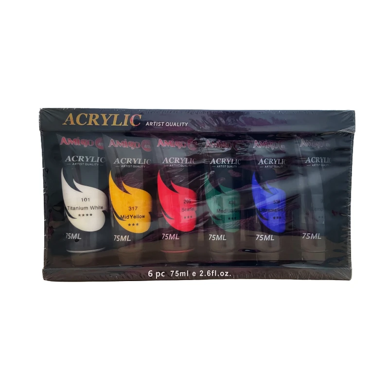 Amigo Acrylic Colors, 75ml, 6 Pieces - Amigo