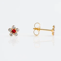 Studex Tiny Tips Gold Plated Daisy April Crystal July Ruby Earrings, 5mm