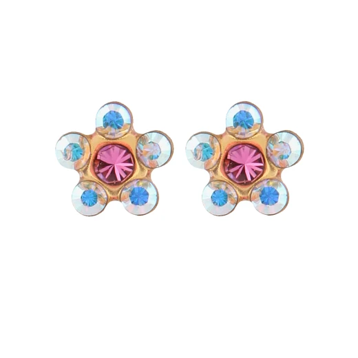 Studex Tiny Tips Plated Daisy Ab Crystal Oct Rose Sensitive Earrings for Kids, 5mm
