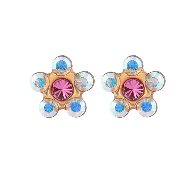 Studex Tiny Tips Plated Daisy Ab Crystal Oct Rose Sensitive Earrings for Kids, 5mm - Studex