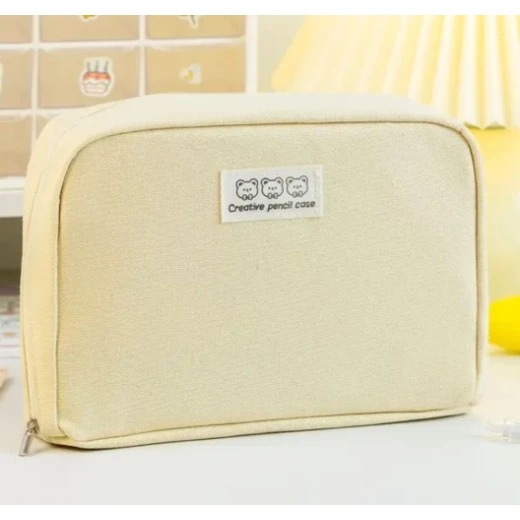 Beige Makeup Brush Case Organizer Large Capacity Cosmetic Bag for Travel and Home Storage - Image 3