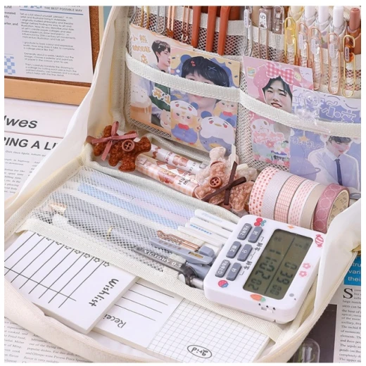 Beige Makeup Brush Case Organizer Large Capacity Cosmetic Bag for Travel and Home Storage - Image 4