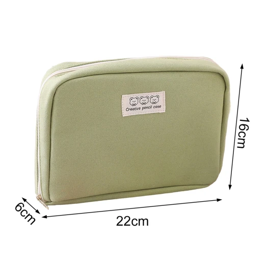 Unbranded Green Canvas Pencil Case Makeup Pouch School Office Organizer Large Capacity - Unbranded - Image 3