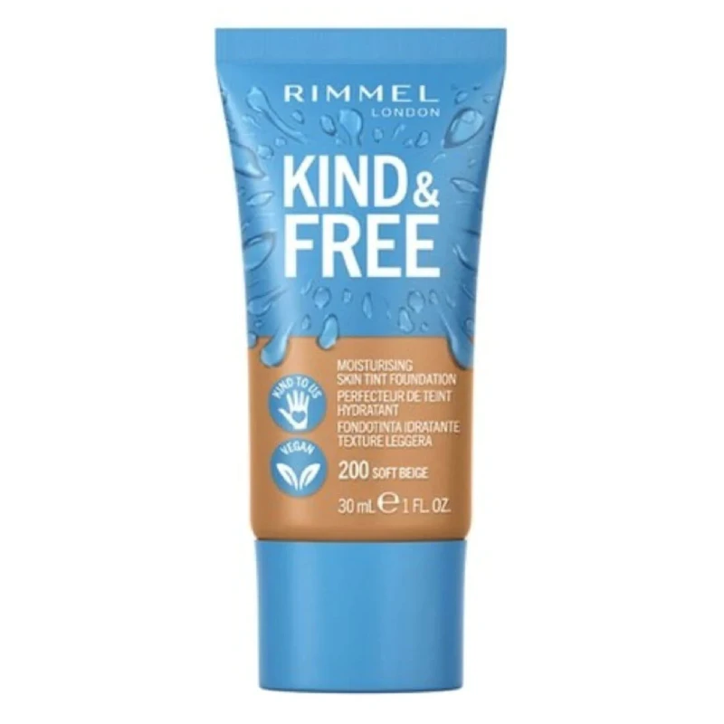Rimmel London Kind & Free Moisturizing Foundation Soft Beige 200 30ml Natural Radiant Coverage Makeup - Rimmel London