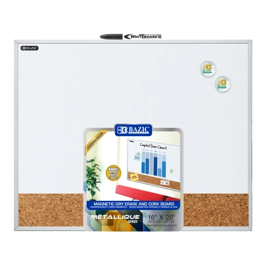 Bazic Metallique Aluminum Framed Magnetic Dry Erase/cork Combo Board 16″ X 20″ Bazic Metallique Aluminum Framed Magnetic Dry Erase/cork Combo Board 16″ X 20″