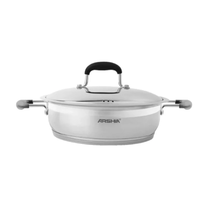 Arshia Stainless Steel Fry pan , 32cm , Double Handle , Never rusts - Arshia