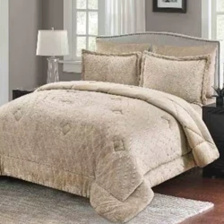 Nova Home Fleurfur Winter Jaquard Fur Comforter  Set - Single/Twin - Beige 4Pcs